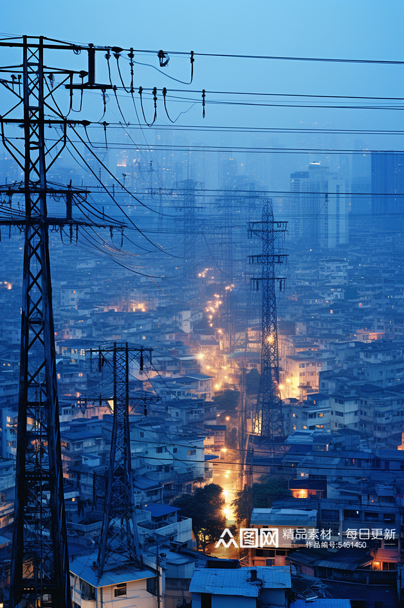 AI数字艺术城市天际线中国电网摄影图素材
