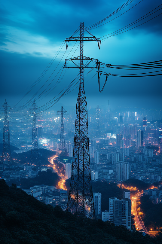 AI数字艺术城市天际线中国电网摄影图