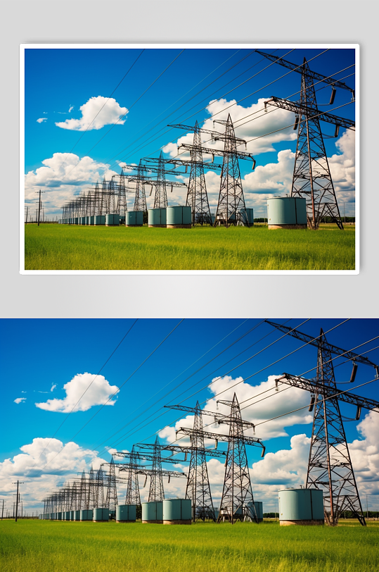 AI数字艺术电力传输发电厂建筑摄影图
