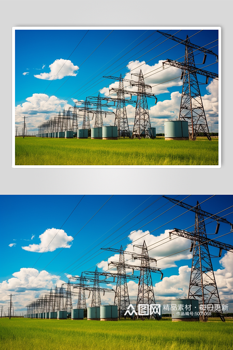 AI数字艺术电力传输发电厂建筑摄影图素材