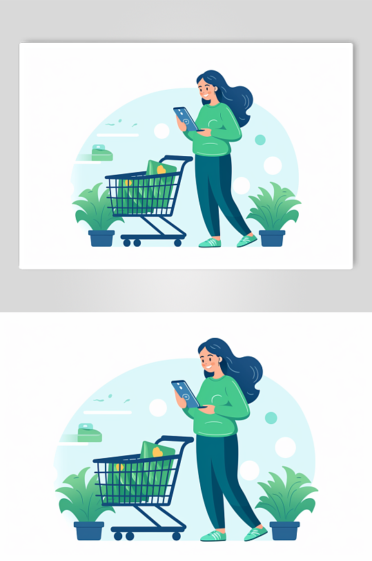 AI数字艺术扁平化电商购物人物插画