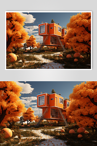 AI数字艺术房地产秋季氛围摄影图