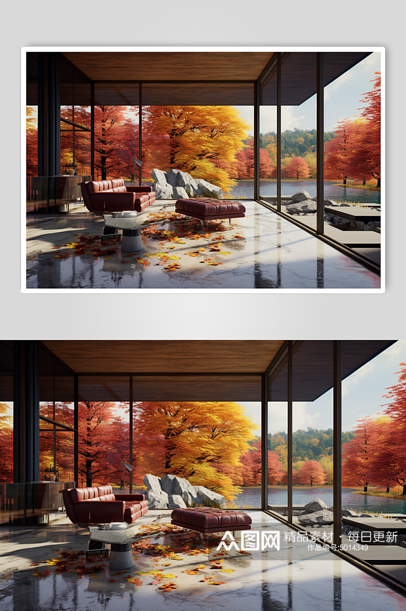 AI数字艺术房地产秋季氛围摄影图素材