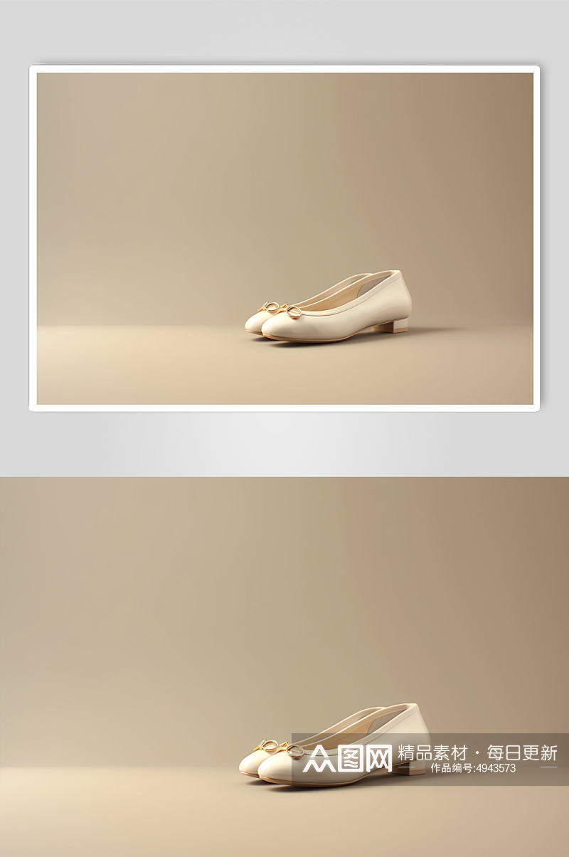 AI数字艺术简约白色低跟鞋摄影图片素材