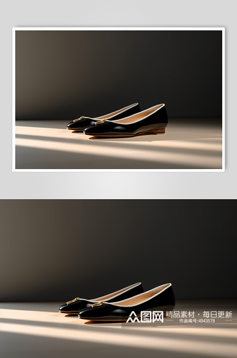 AI数字艺术简约黑色低跟鞋摄影图片素材