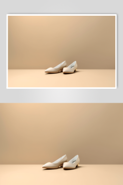 AI数字艺术简约白色低跟鞋摄影图片
