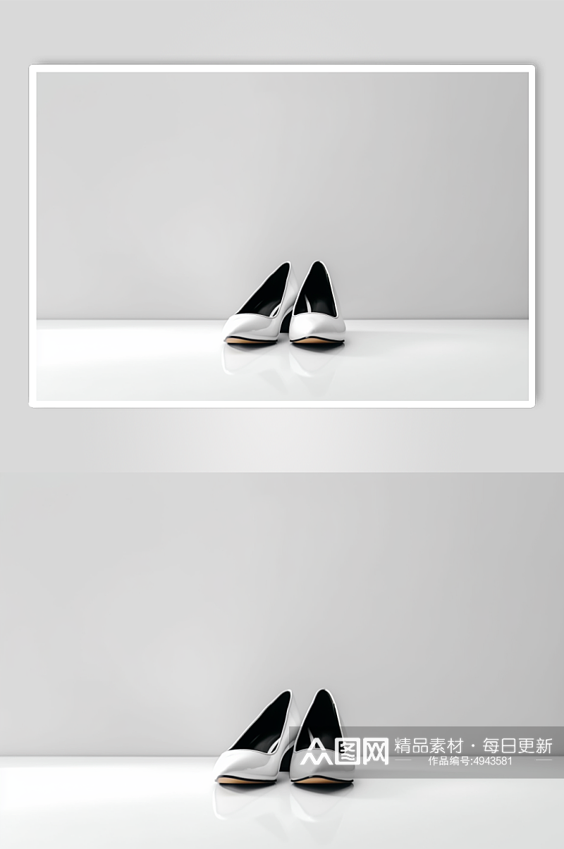 AI数字艺术简约白色低跟鞋摄影图片素材
