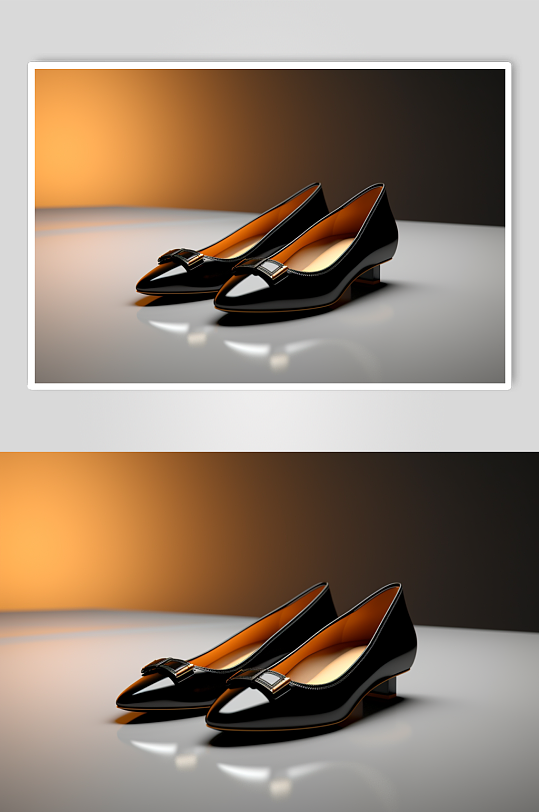 AI数字艺术简约黑色低跟鞋摄影图片-众图网