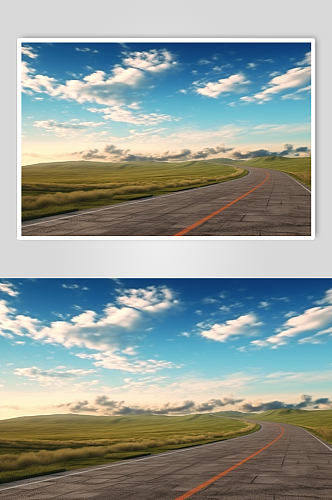 AI数字艺术地平线多云天空的空路摄影图