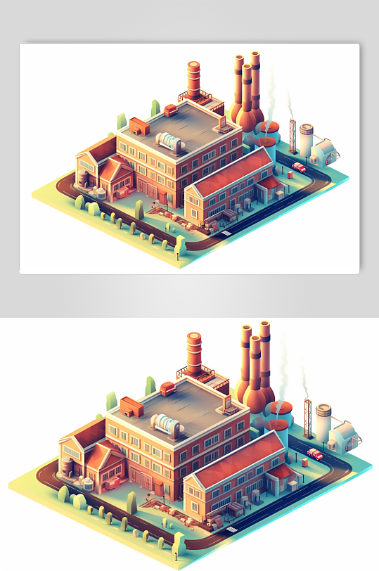 AI数字艺术地热能发电厂工业立体场景插画