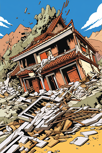 AI数字艺术自然灾害地震插画