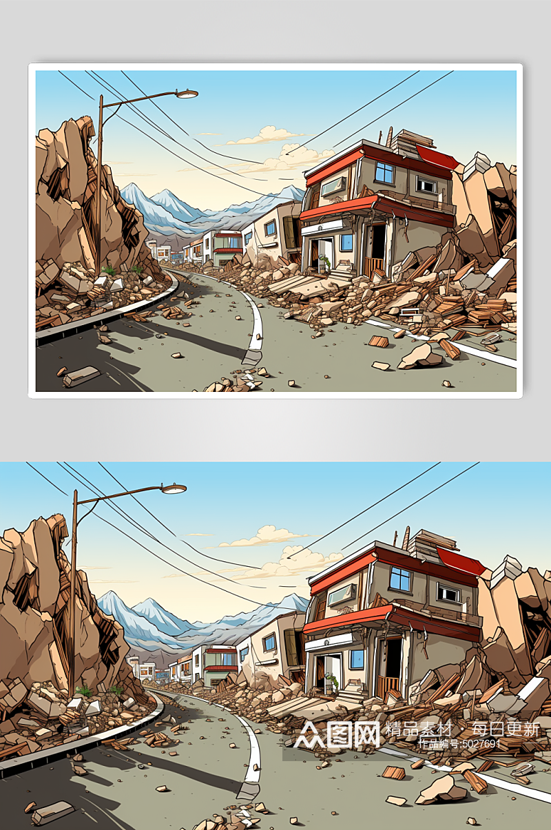 AI数字艺术自然灾害地震插画素材