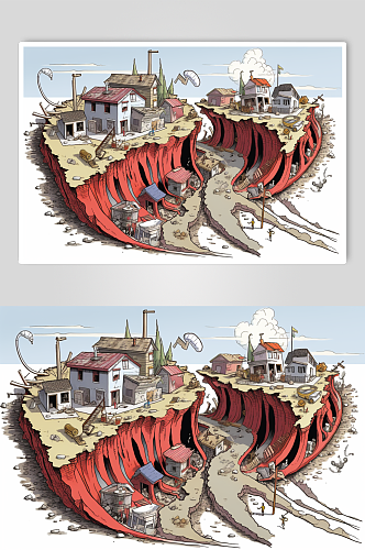AI数字艺术自然灾害地震插画