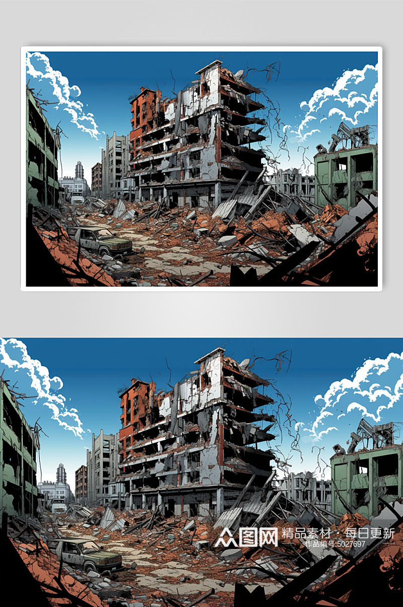 AI数字艺术自然灾害地震插画素材