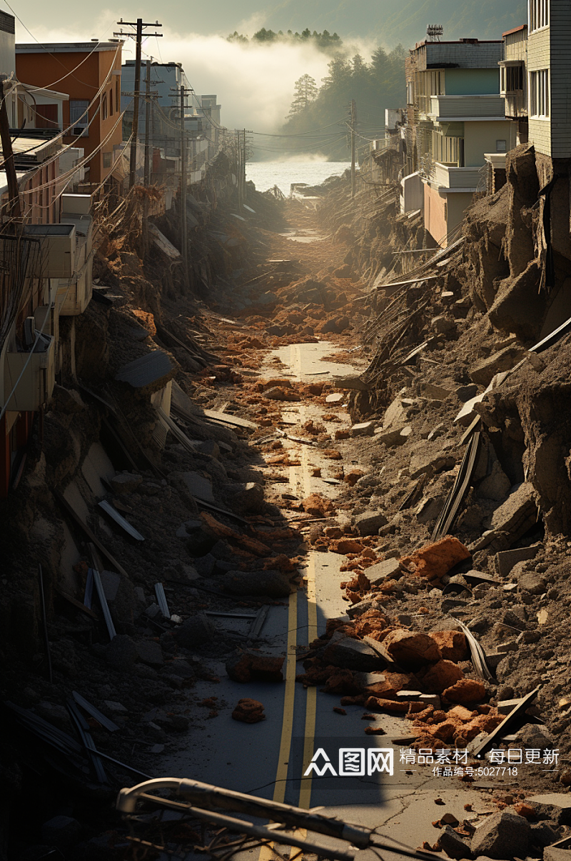 AI数字艺术自然灾害地震摄影图片素材