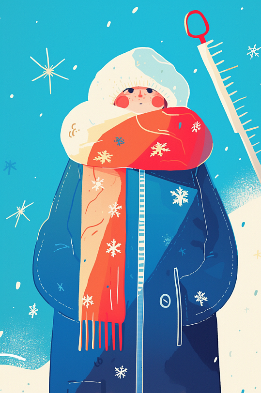 AI数字艺术冬季降温人物温度计插画-众图网