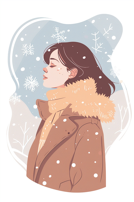 AI数字艺术冬季立冬降温人物温度计插画-众图网