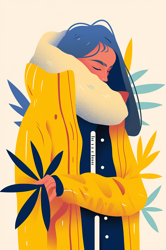 AI数字艺术寒冷冬季降温人物温度计插画-众图网