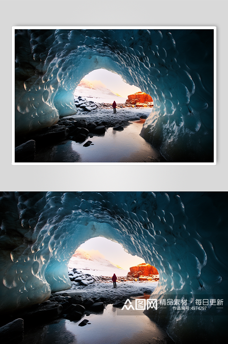 AI数字艺术高清冬季冰洞风光摄影图片素材