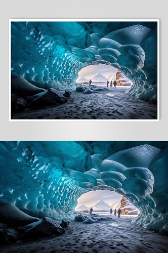 AI数字艺术唯美冬季冰洞风光摄影图片