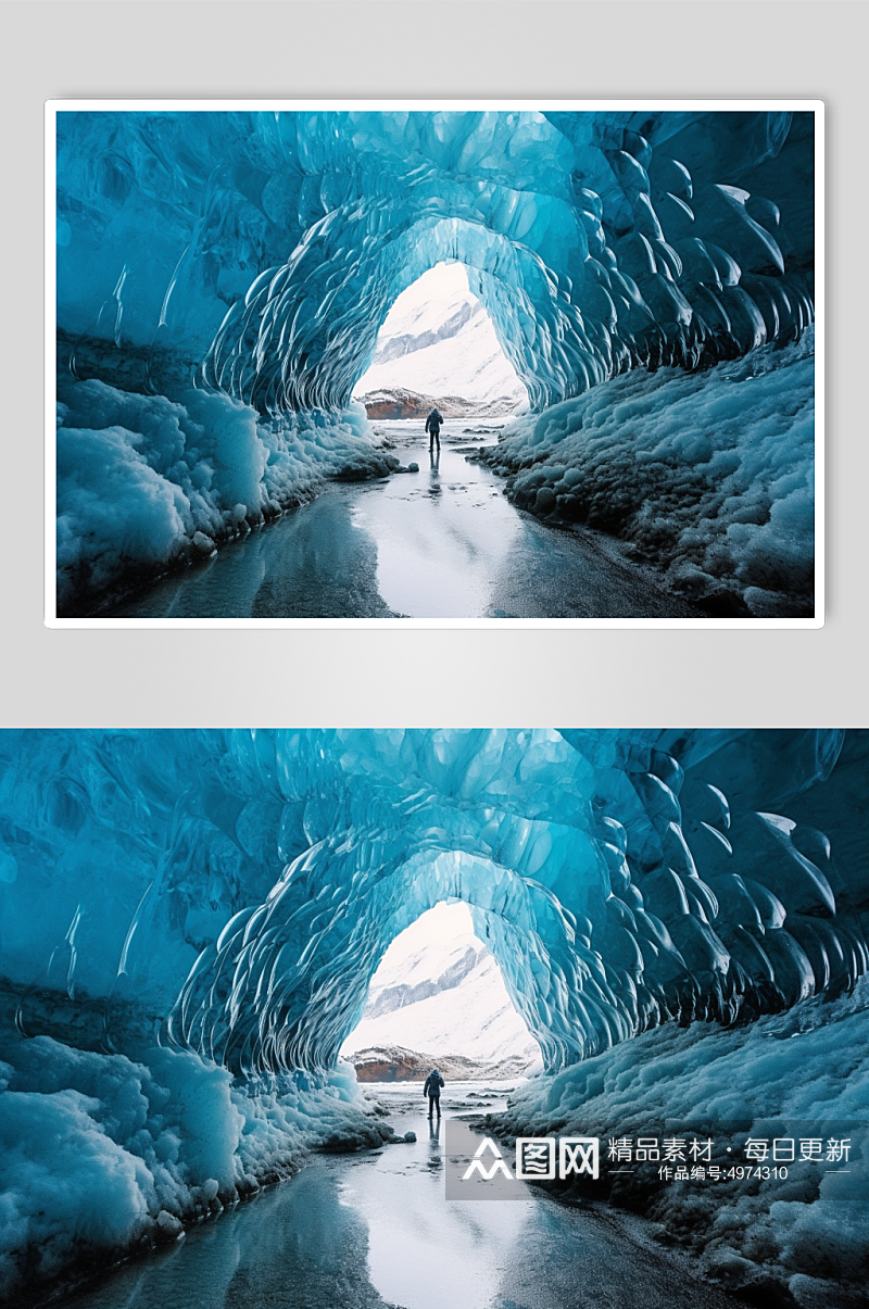AI数字艺术唯美冬季冰洞风光摄影图片素材