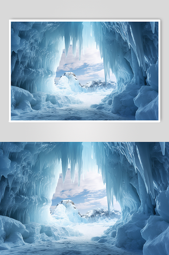 AI数字艺术唯美冬季冰洞风光摄影图片