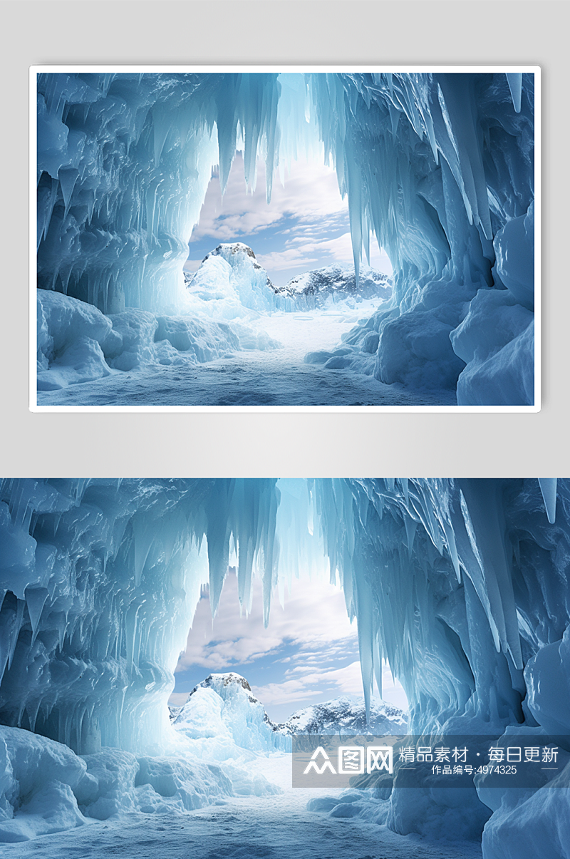 AI数字艺术唯美冬季冰洞风光摄影图片素材