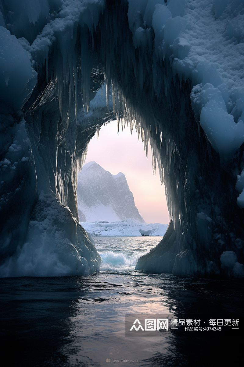 AI数字艺术清新冬季冰洞风光摄影图片素材