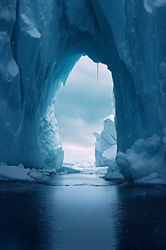 AI数字艺术清新冬季冰洞风光摄影图片