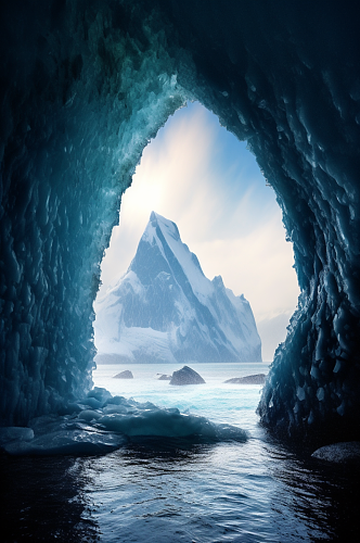 AI数字艺术清新冬季冰洞风光摄影图片