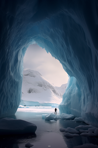 AI数字艺术简约冬季冰洞风光摄影图片