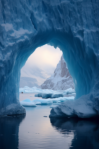 AI数字艺术简约冬季冰洞风光摄影图片