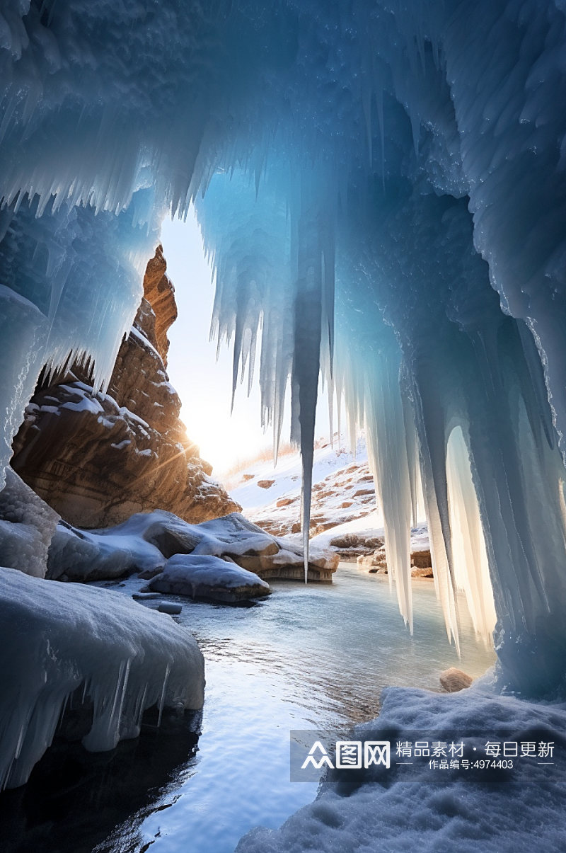 AI数字艺术精美冬季冰洞风光摄影图片素材