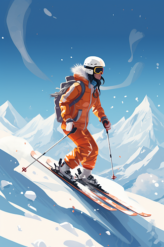 AI数字艺术冬季冬天卡通滑雪运动人物插画
