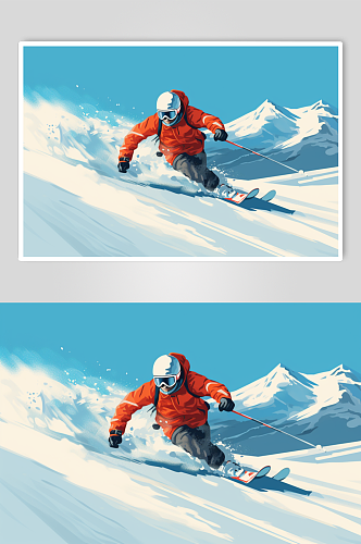AI数字艺术冬季冬天卡通滑雪运动人物插画