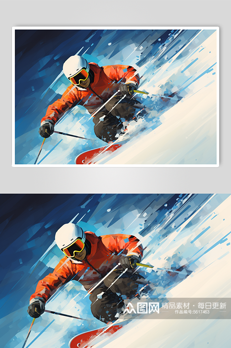 AI数字艺术冬季冬天卡通滑雪运动人物插画素材