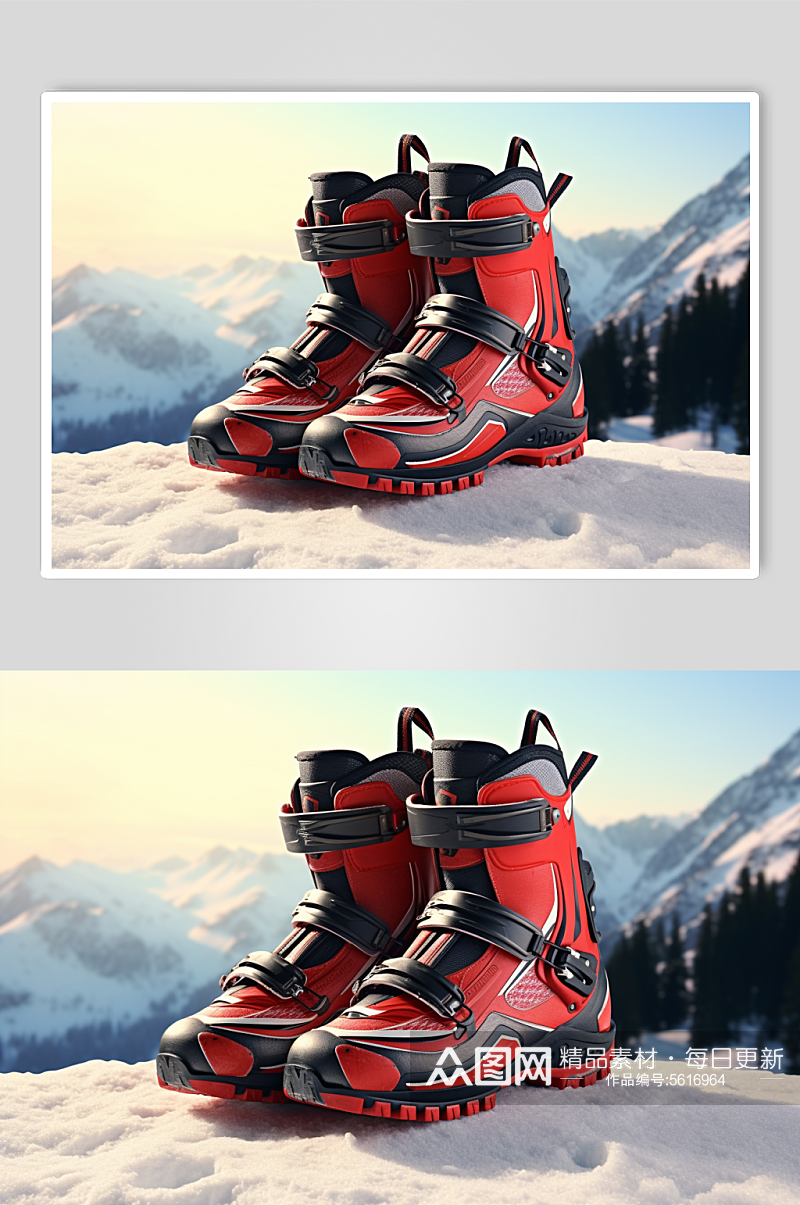 AI数字艺术冬季冬天滑雪设备元素素材