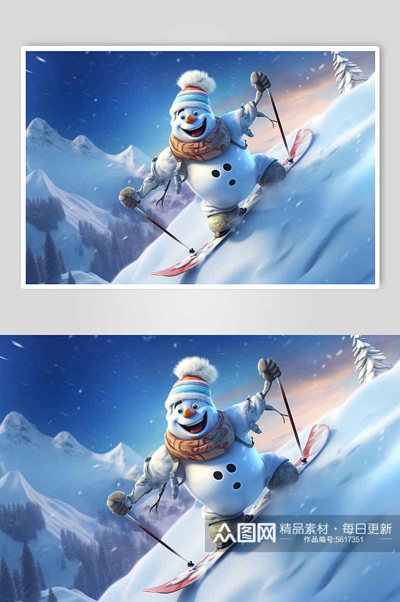 AI数字艺术冬季冬天滑雪雪人元素素材