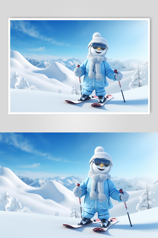AI数字艺术冬季冬天滑雪雪人元素