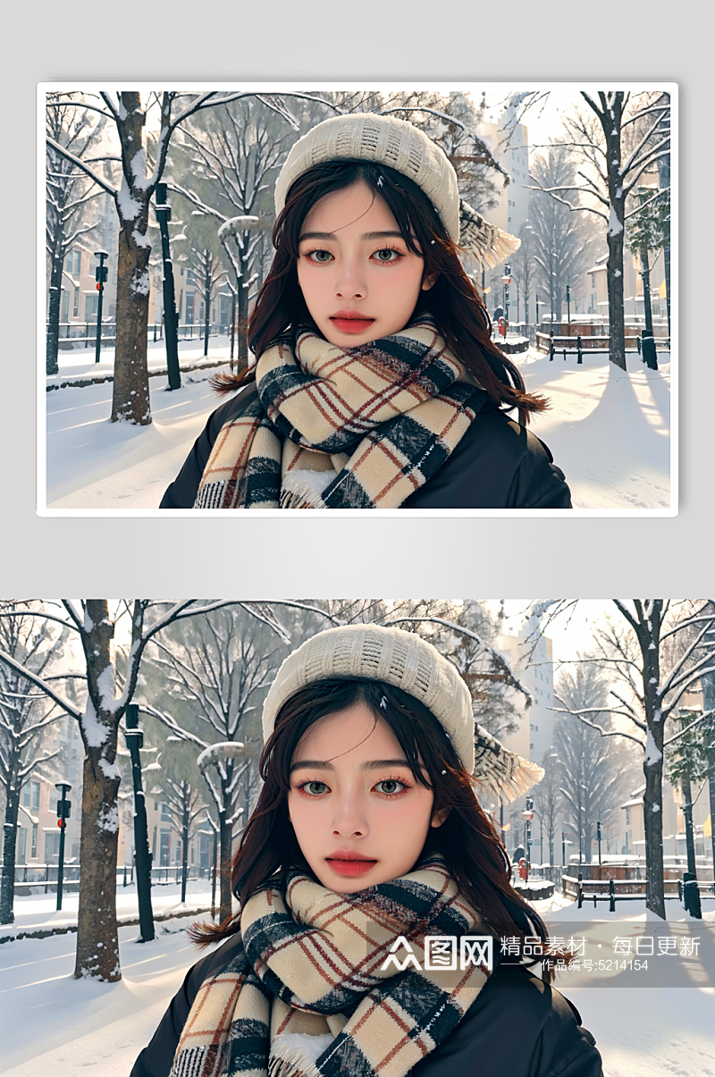 AI数字户外冬季背景夹克女性摄影图素材