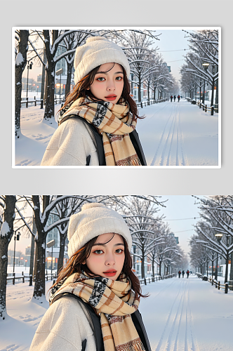 AI数字户外冬季背景羊毛衣女性摄影图