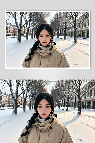AI数字户外冬季背景冲锋衣女性摄影图