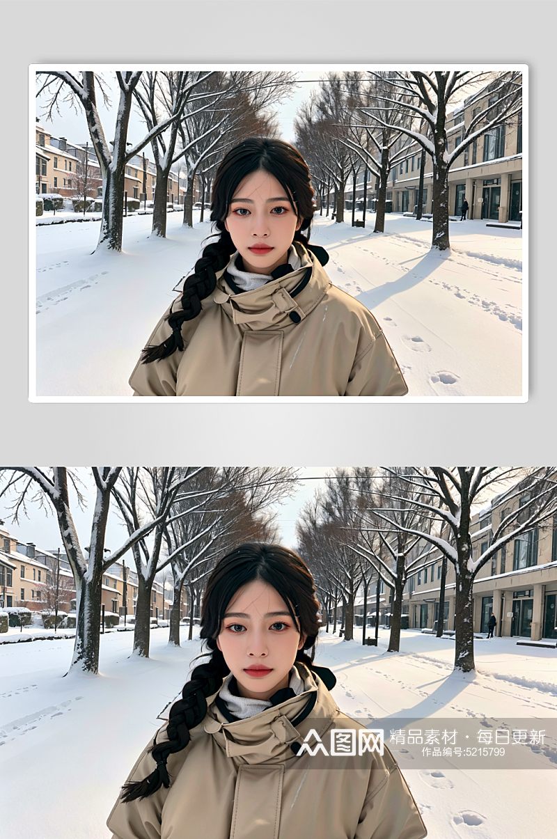 AI数字户外冬季背景冲锋衣女性摄影图素材