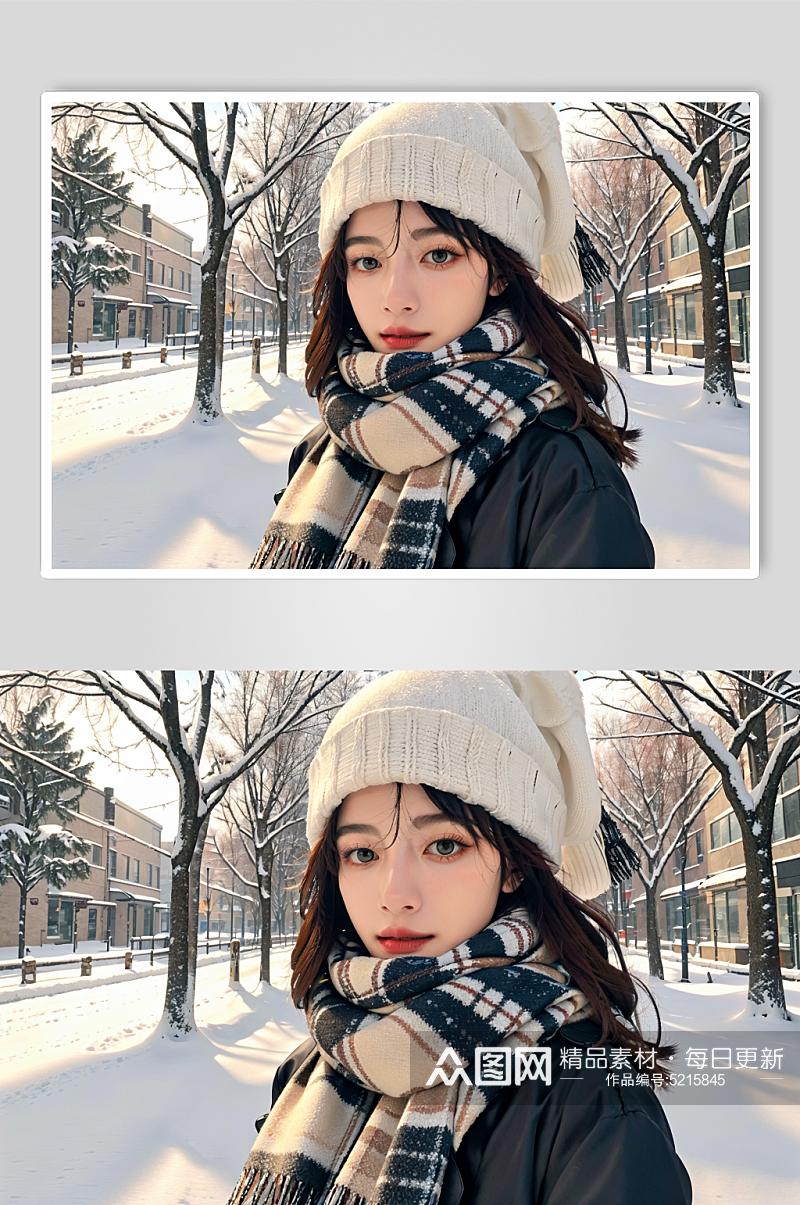 AI数字户外冬季背景羽绒服女性摄影图素材