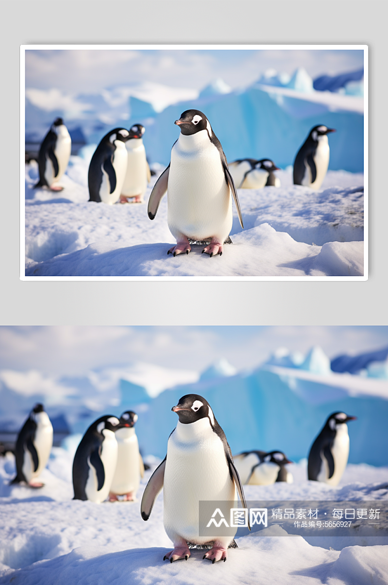 AI数字艺术冬季南极企鹅动物背景摄影图素材