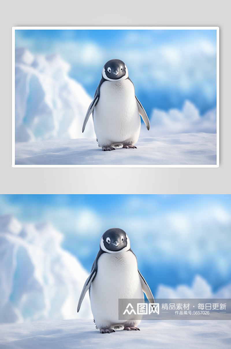 AI数字艺术冬季南极企鹅动物背景摄影图素材