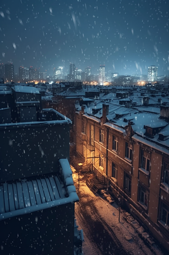 AI数字艺术高清冬季雪景下的城市摄影图片