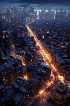 AI数字艺术繁华冬季雪景下的城市摄影图片