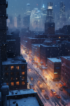 AI数字艺术繁华冬季雪景下的城市摄影图片