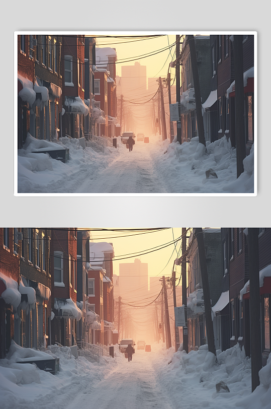 AI数字艺术高清冬季雪景下的城市摄影图片